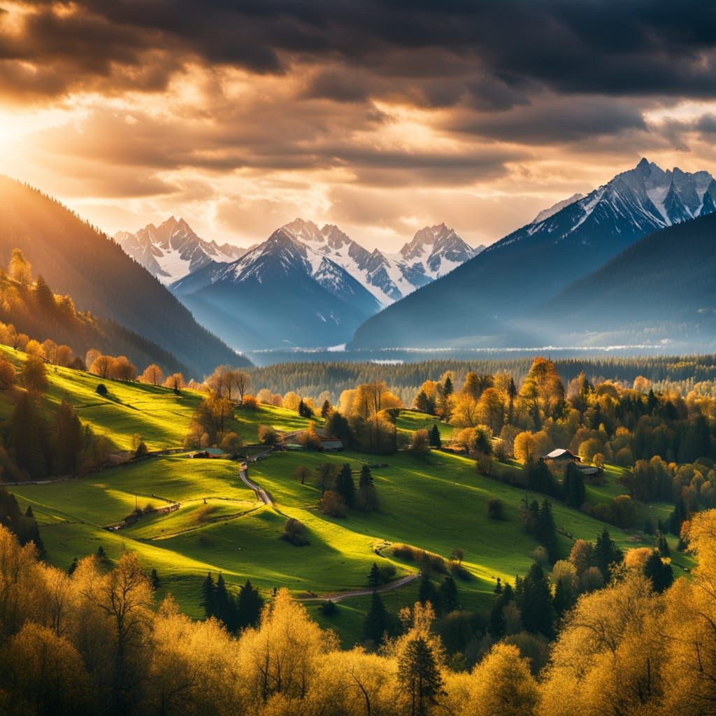 Panoramic Mountain Landscape in National Geographic Style
