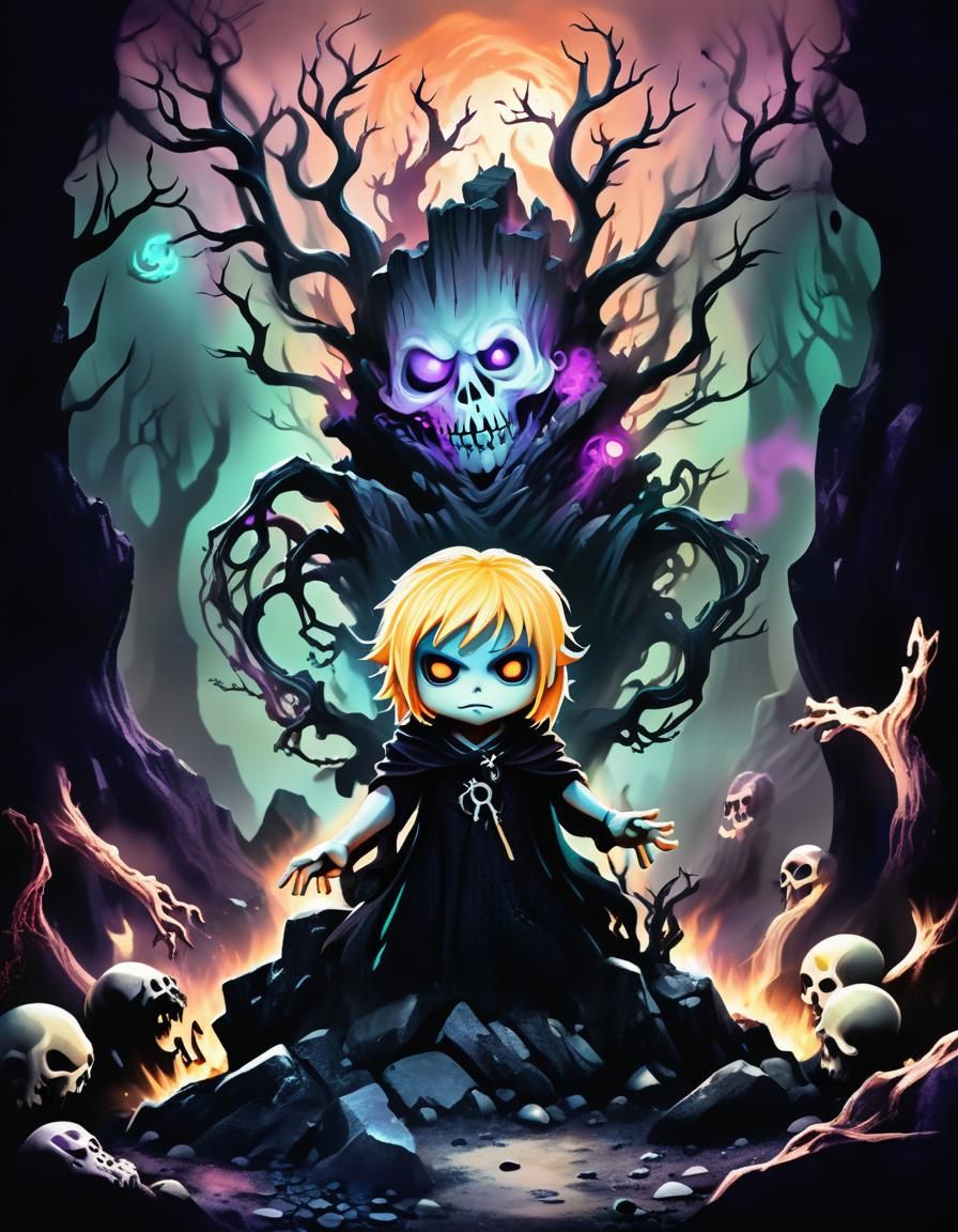 Furious Chibi Hell Gatekeeper in Eerie Underworld