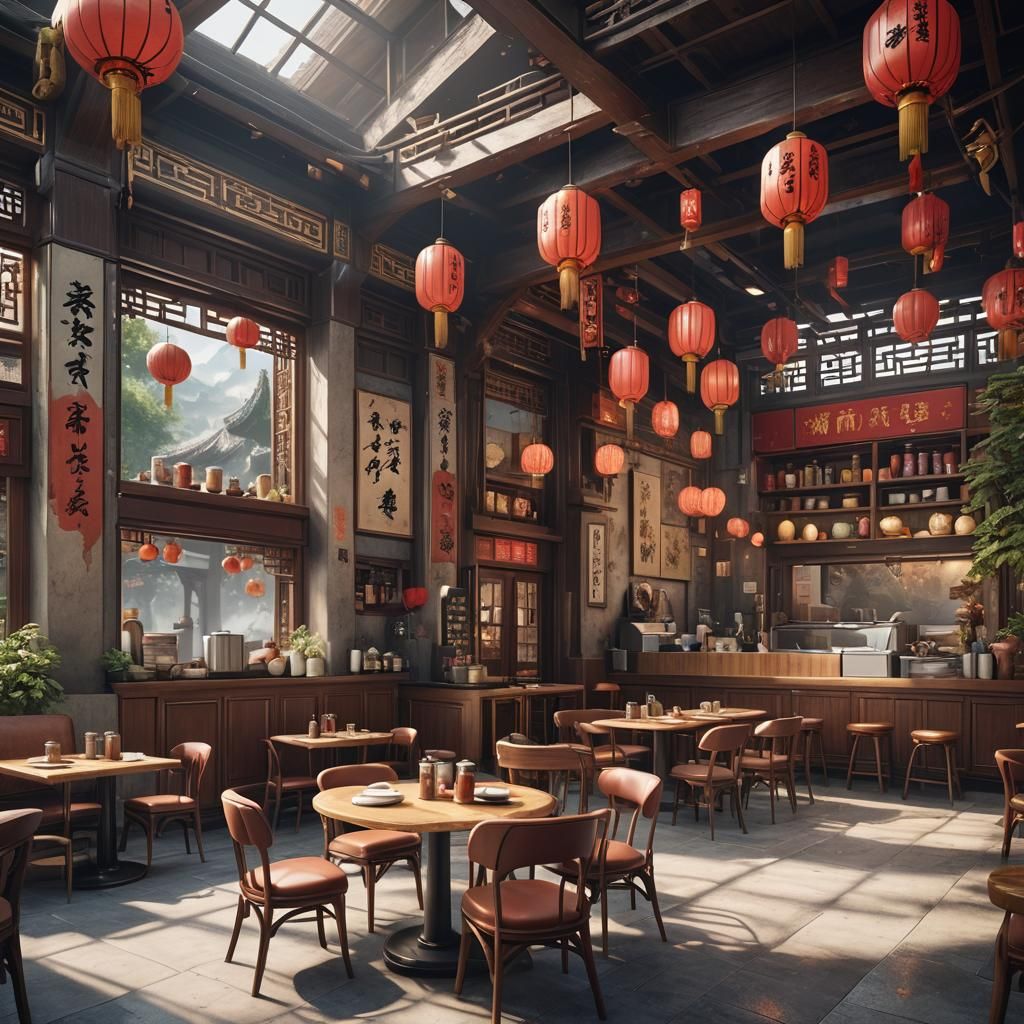 Modern Cafe with Traditional Chinese Aesthetic