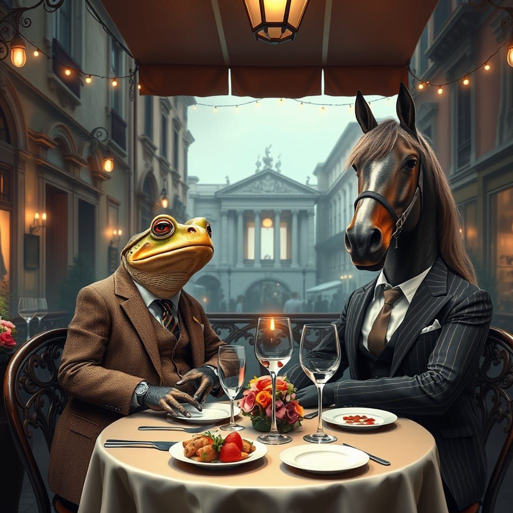 Dignified Toad and Refined Horse Dine in Elegant Rome
