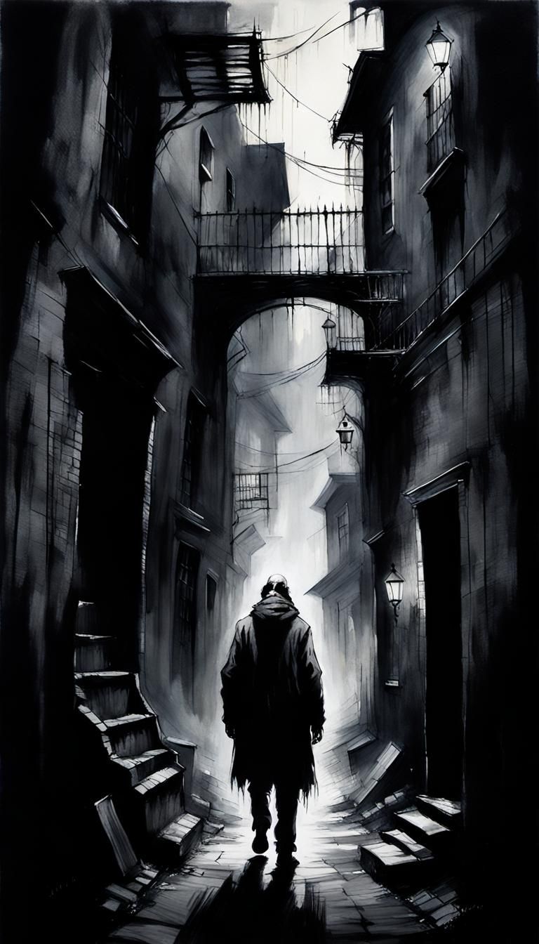 Eerie Figure in Dark Alleyway: Horror Art