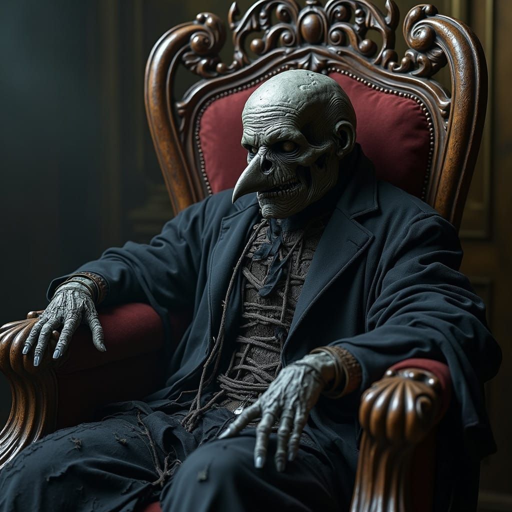 Macabre Crow King in Decrepit Throne