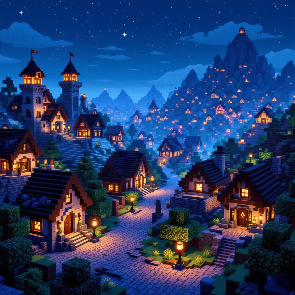 Vibrant Minecraft City in Detailed Voxel Art Style