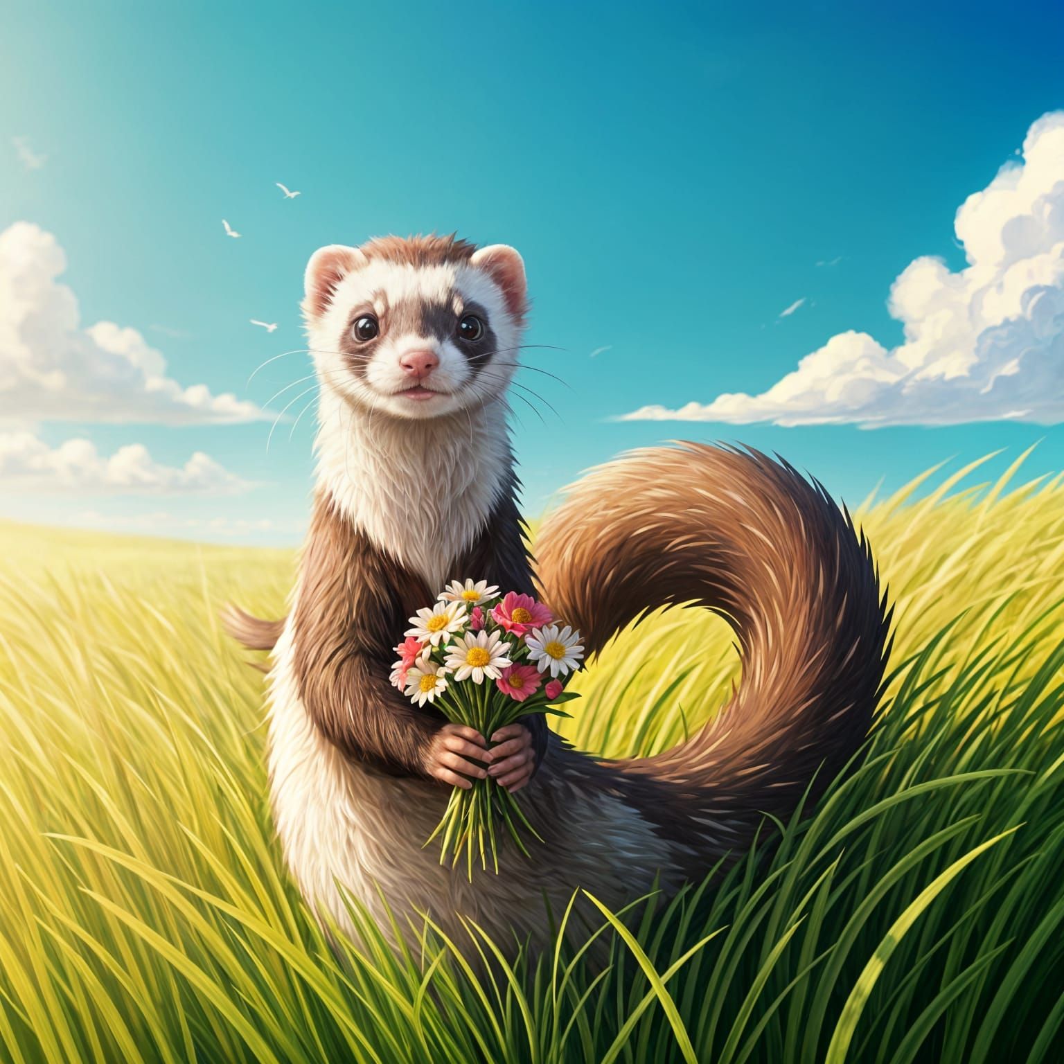 Whimsical Ferret Serpent in a Sunny Grassland