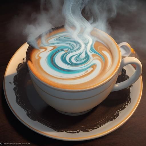 Fantastical Latte Art in Detailed Matte Painting Style