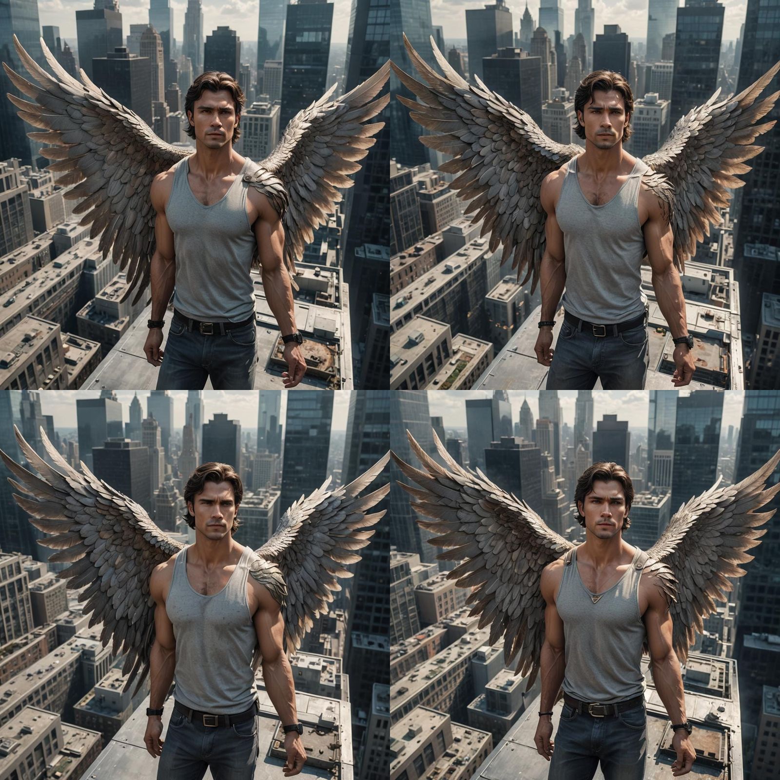 Male Angel on Skyscraper in Fantasy Concept Art