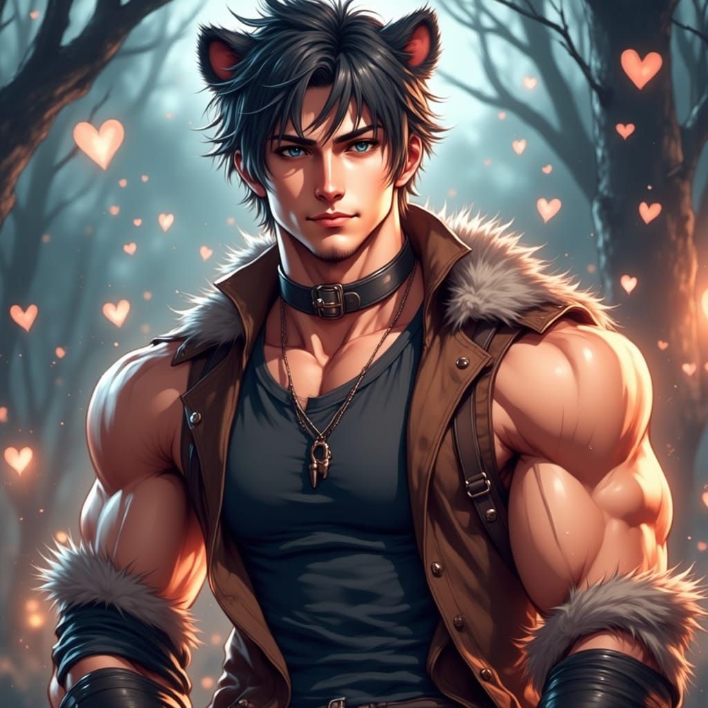 Cute Bear-Human Hybrid in Vibrant Fantasy Setting