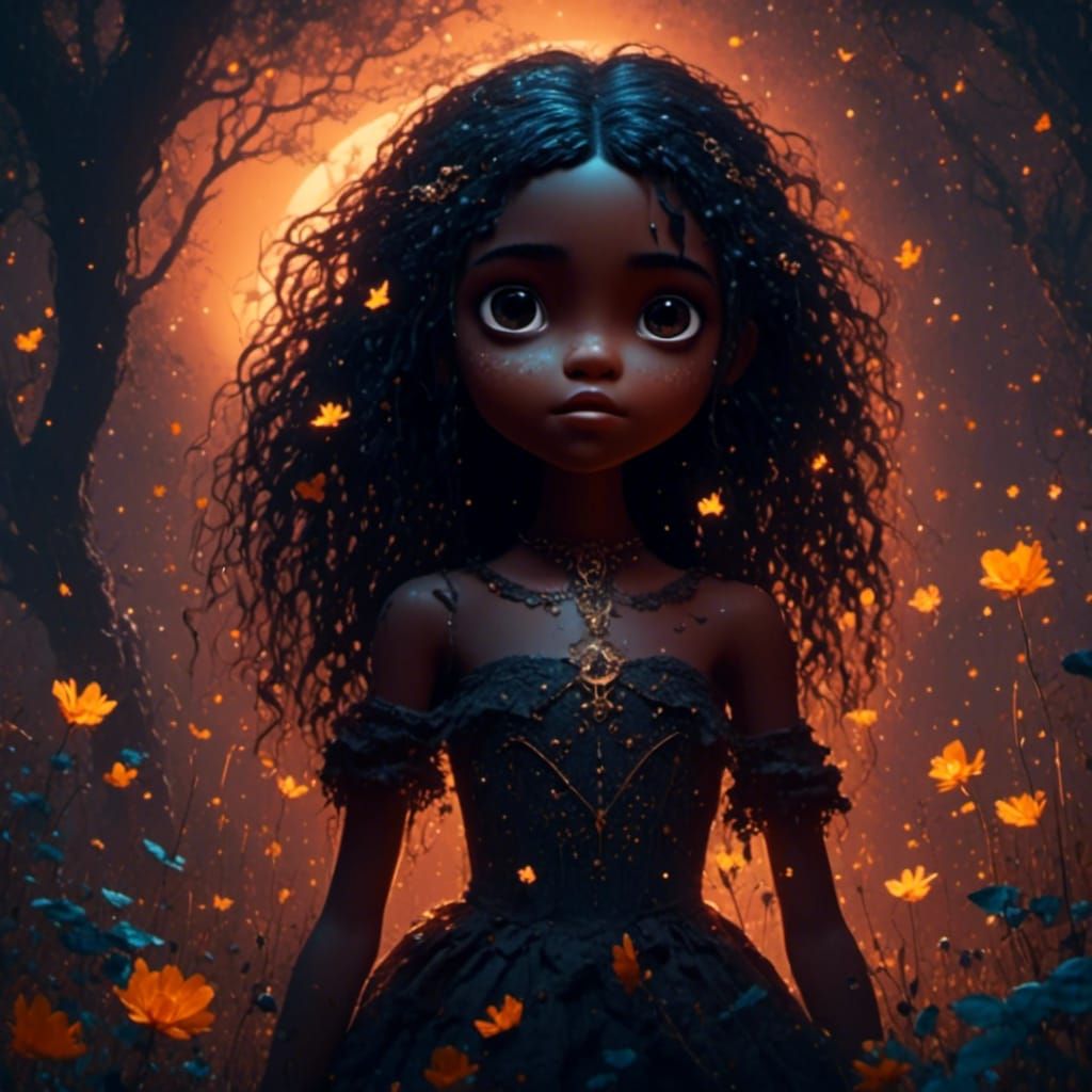 Adorable Dark-Skinned Woman with Starlight Shadows