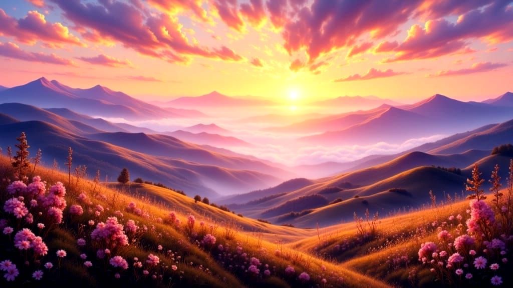 Majestic Sunset Over Serene Landscape