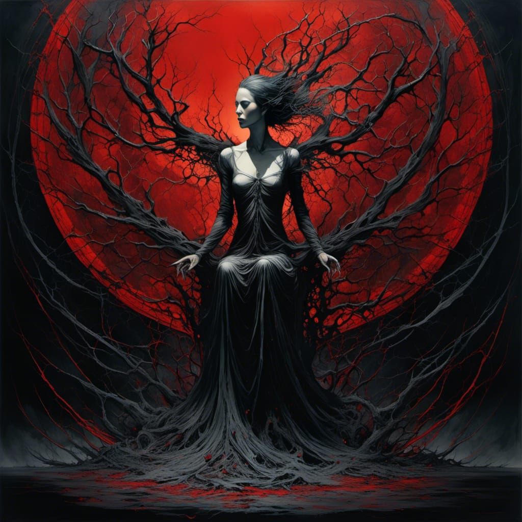 Macabre Female Figure with Arcane Symbolism