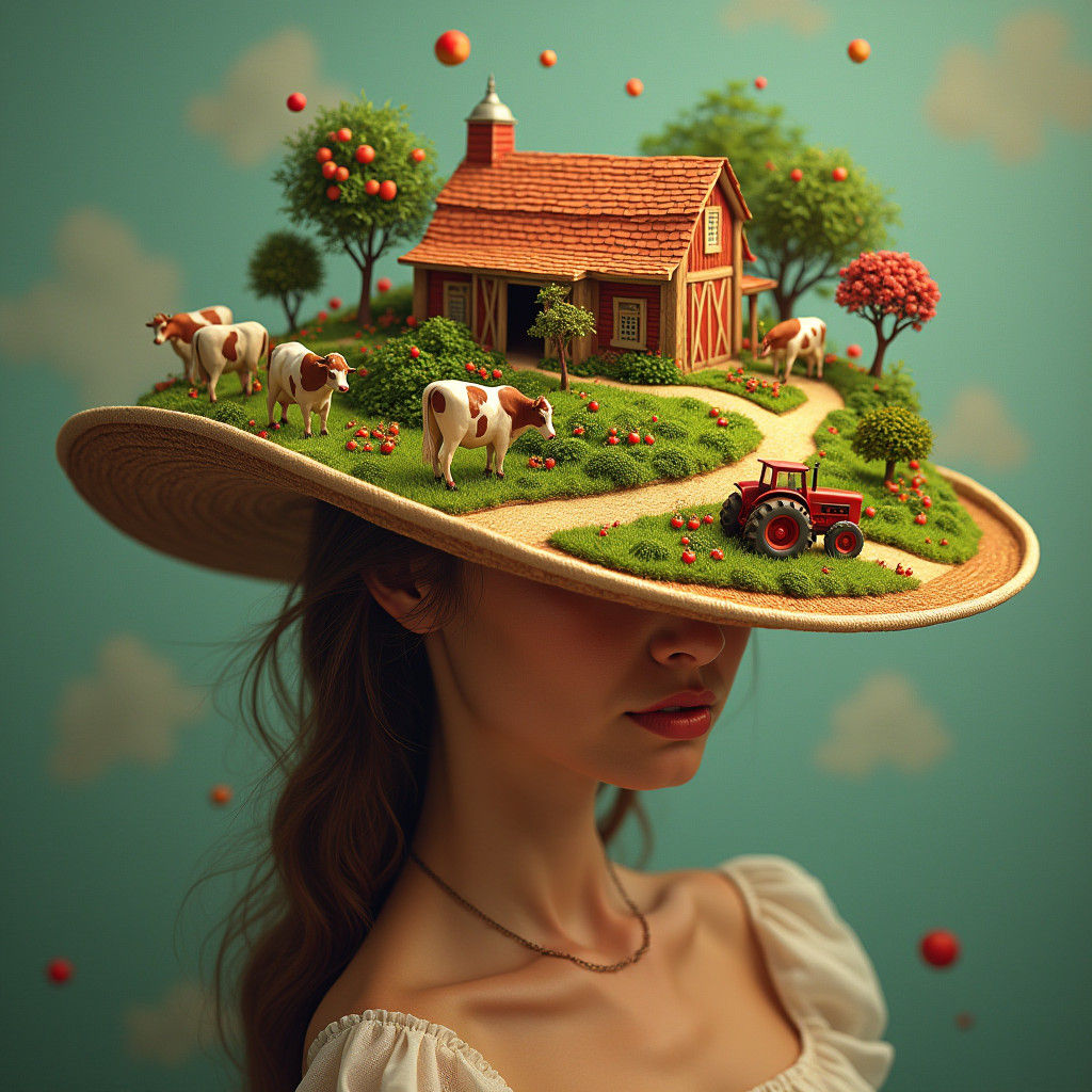 Miniature Farm Hat in Matte Painting Style