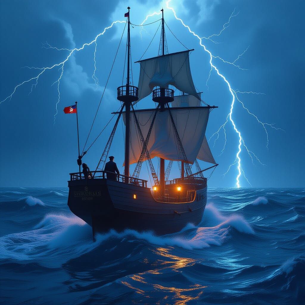 Ship in Stormy Seas, Photorealistic Maritime Scene