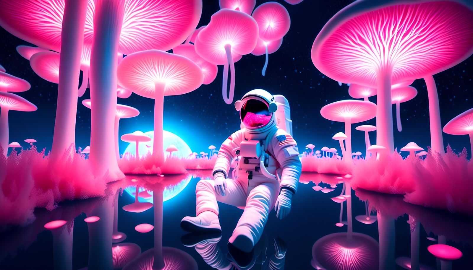 Astronaut in Pink and Blue Space
