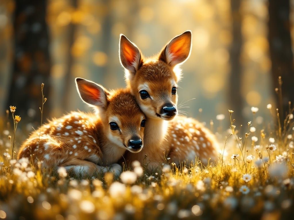 Ethereal Forest Encounter: Spotted Fallow Deer Fawn and RAco...