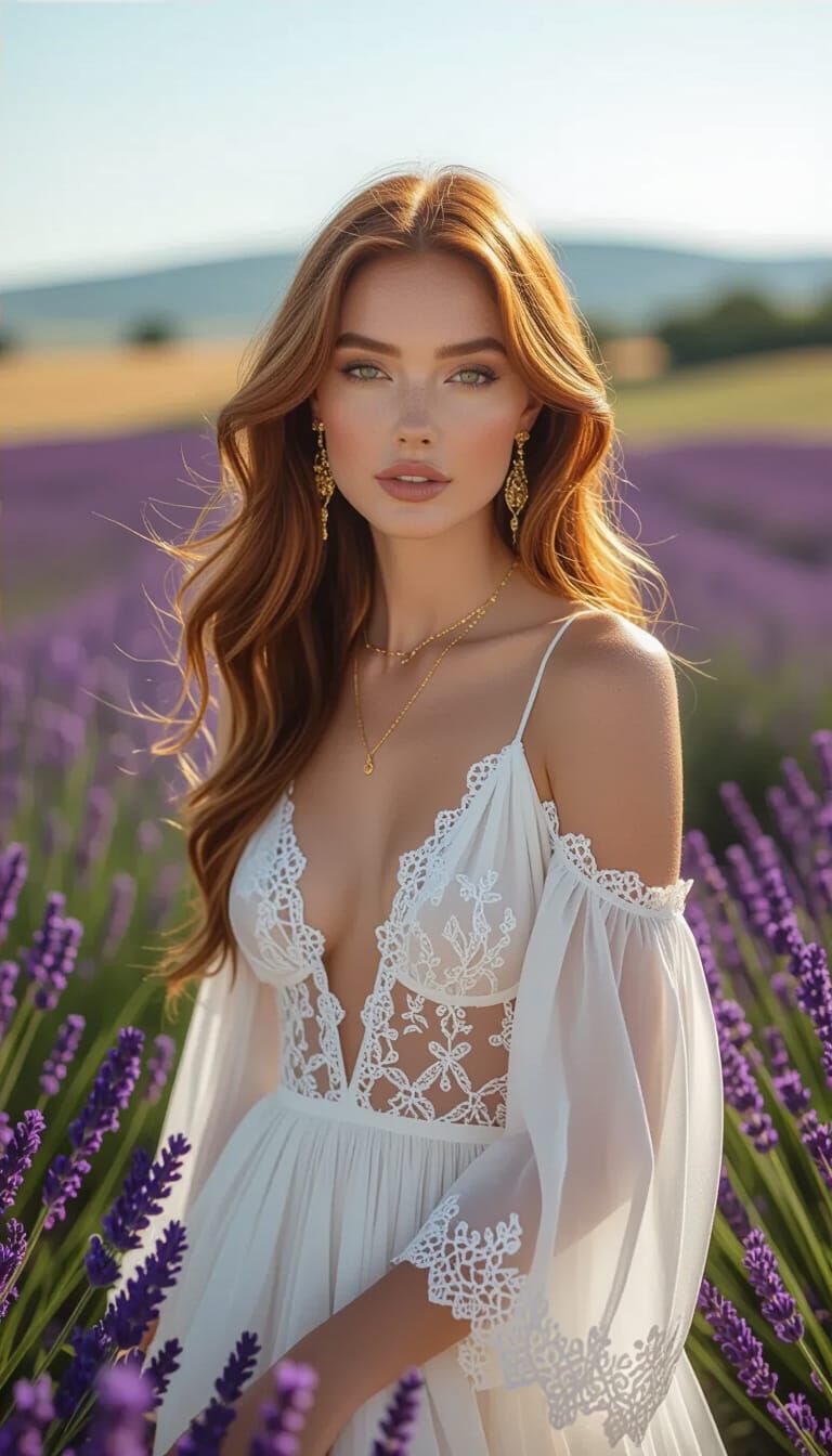 Elegant Woman in Lavender Field, Cinematic Aesthetic