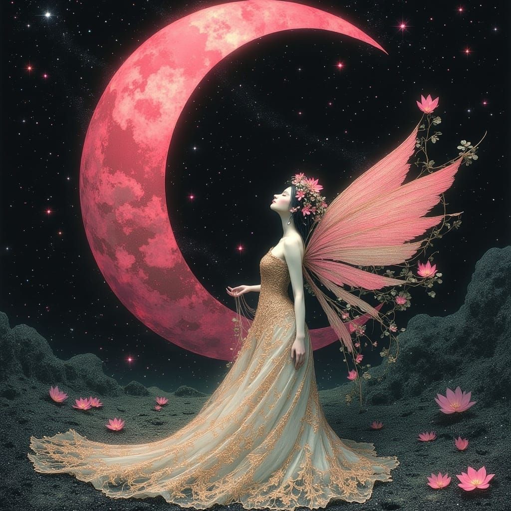 Majestic Fairy Under Crimson Moon