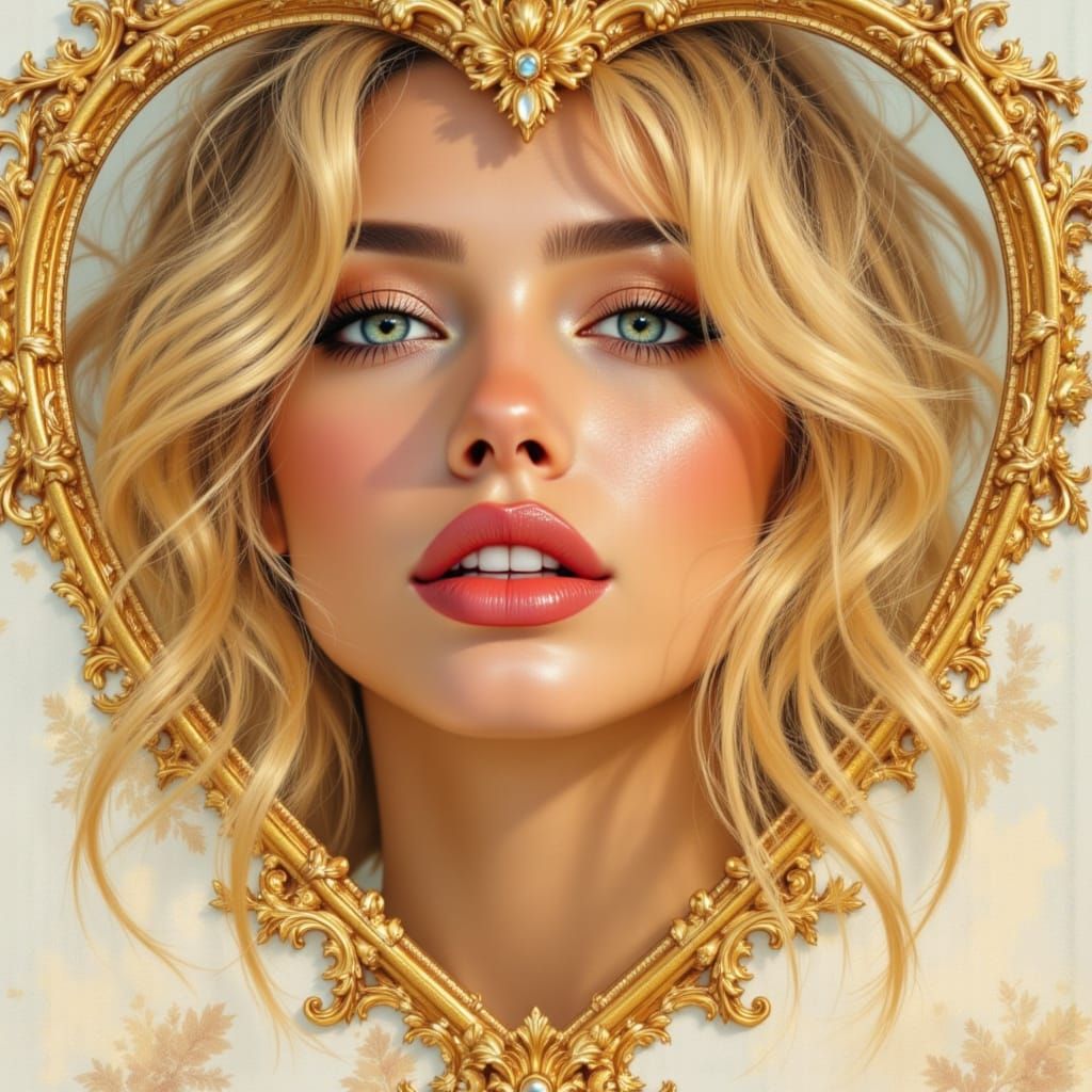 Glamorous Digital Art Portrait of Smiling Blonde Woman