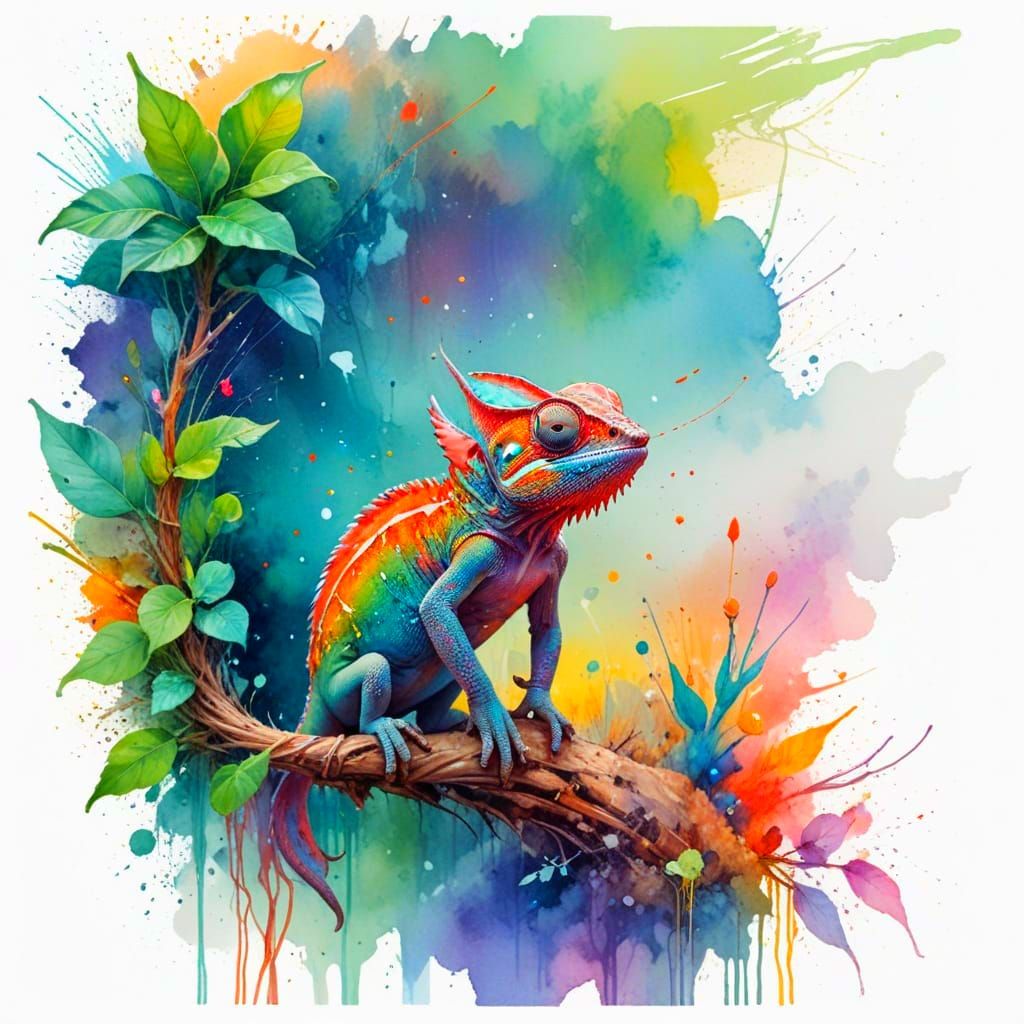 Chameleon in Neon Desert Twilight