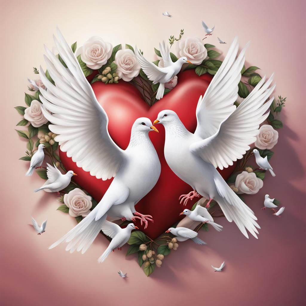 White Doves Around Heart Symbol