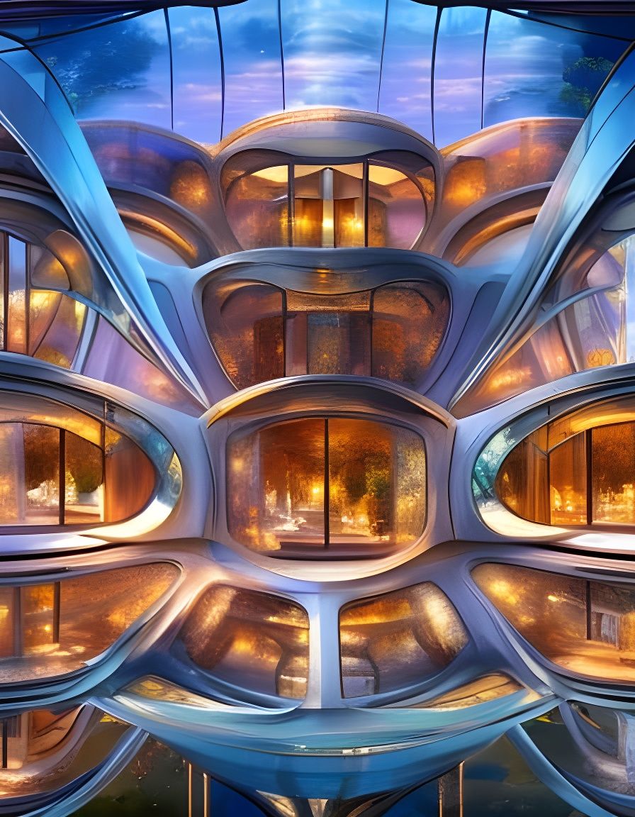 Futuristic Glass Clockpunk Mansion, Digital Sci-Fi Art