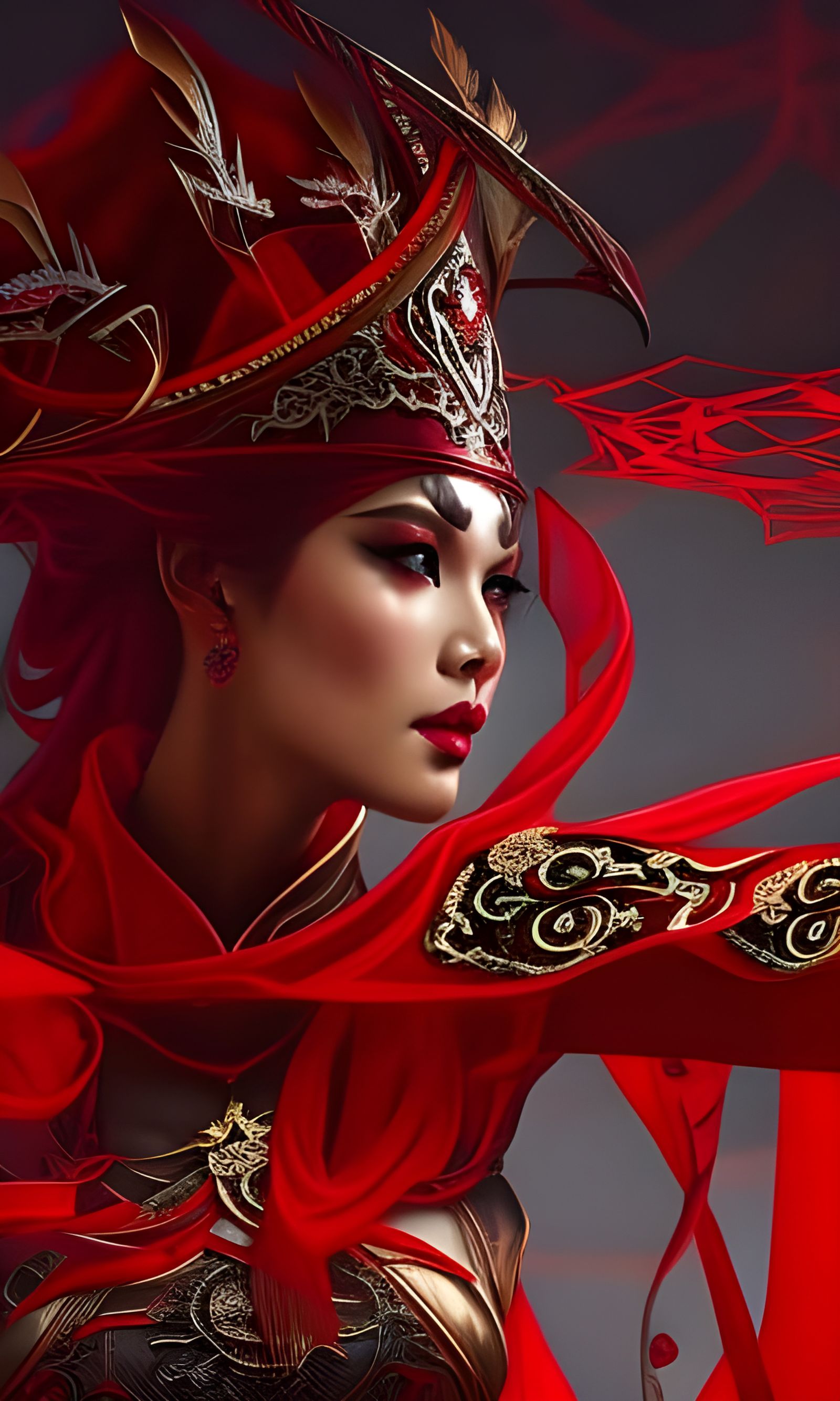 Blood Sorceress Portrait with Runes and Glyphs