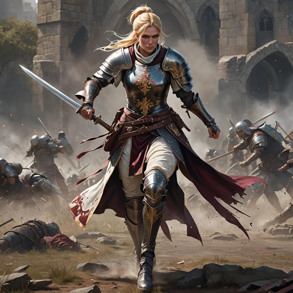 Female Fighter on Battlefield in Splash Art Style