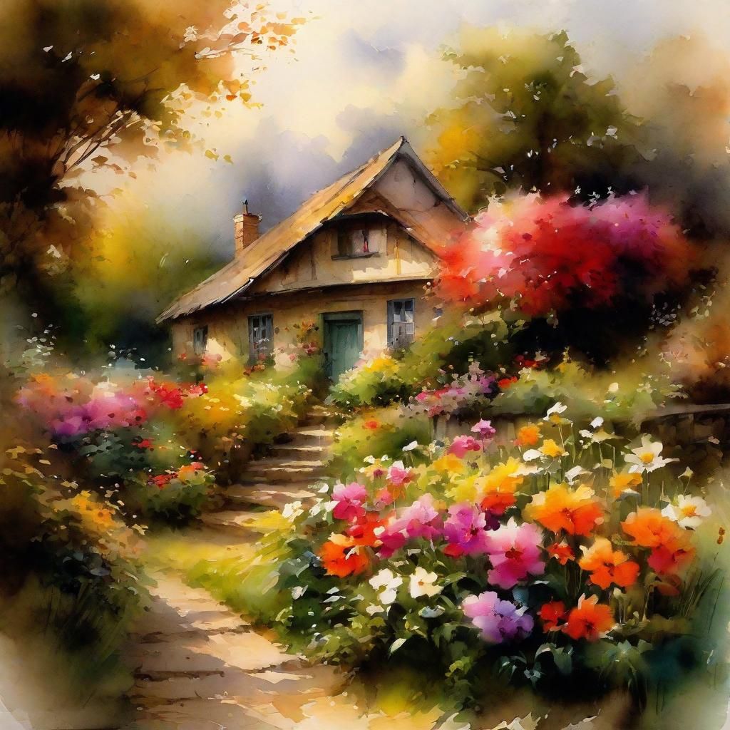 Cottagecore Garden in Hyperrealistic Watercolor Style