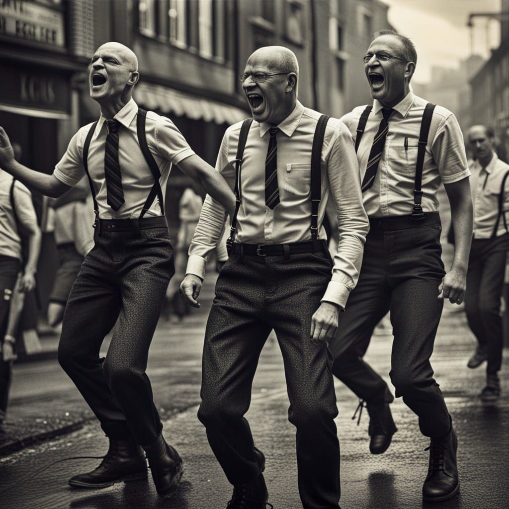 Skinheads Dancing in the Street: Detailed Matte Painting