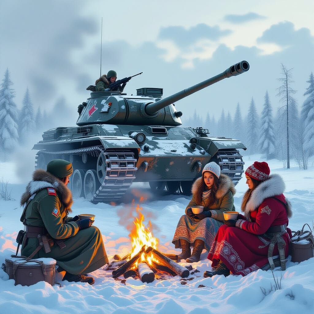 Tiger Tank in Siberian Winter, Art Nouveau Style