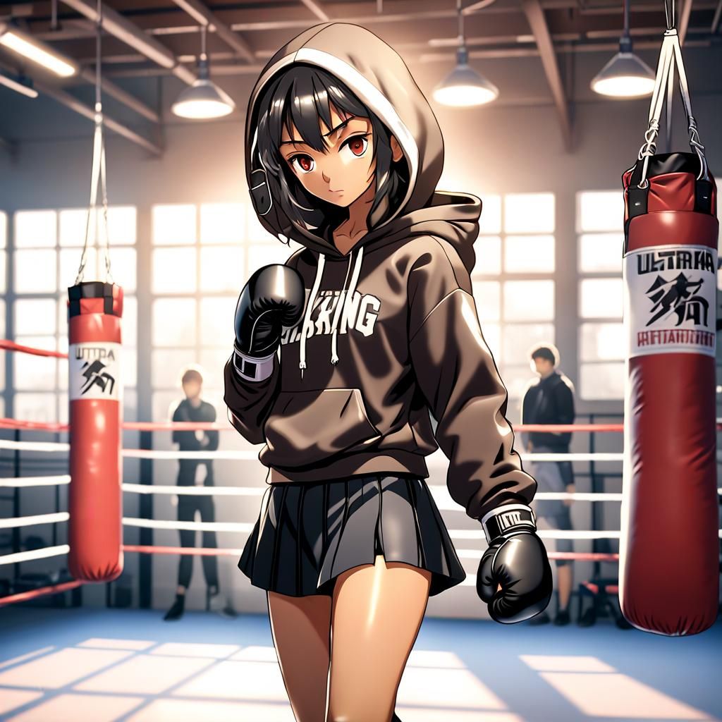 Anime Woman Boxer in Ring, Ghibli Style