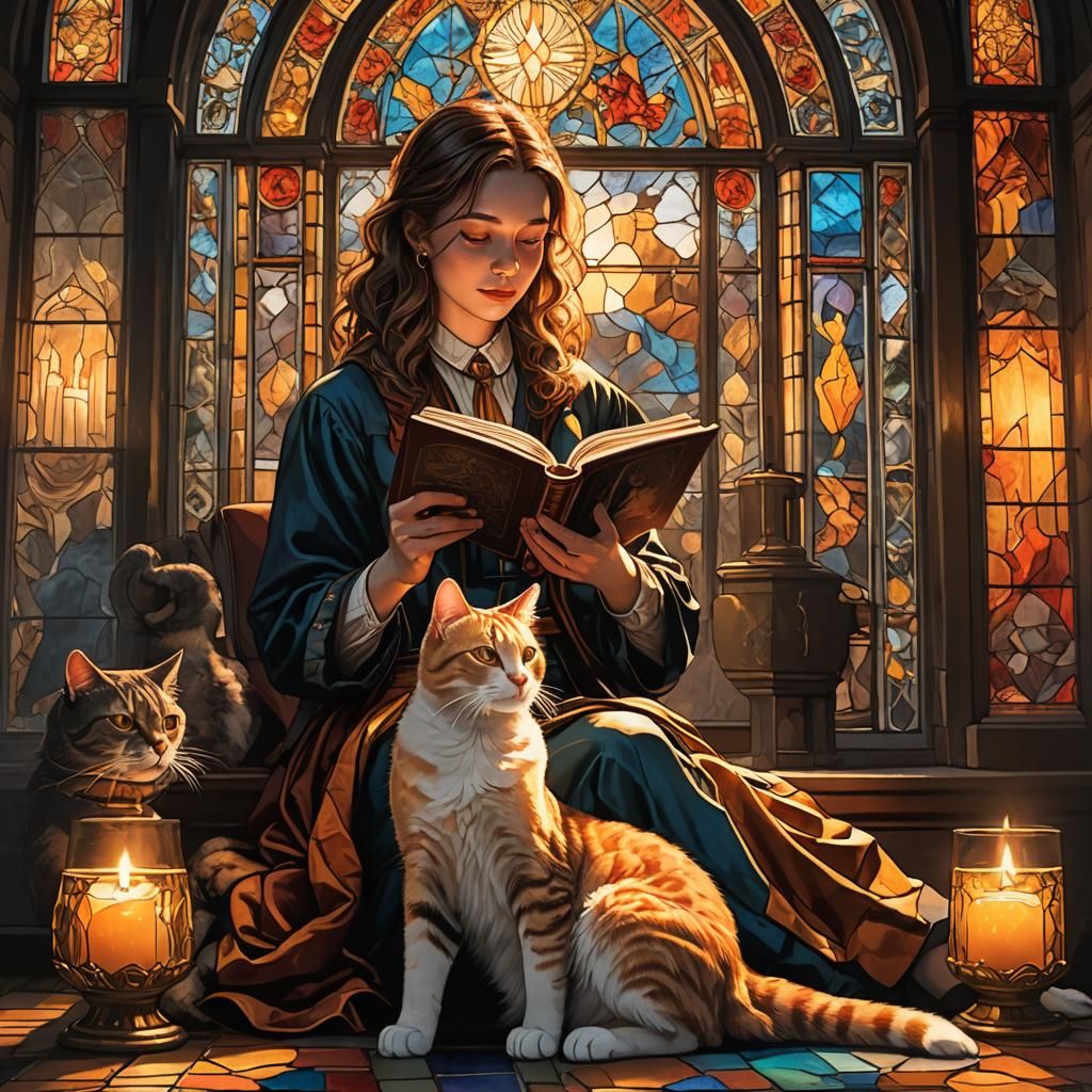 Woman Reading by Candlelight: Hyperrealistic Splash Art
