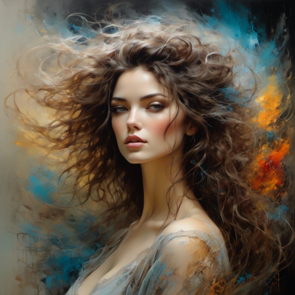 Windblown Beauty in Swirling Smoke