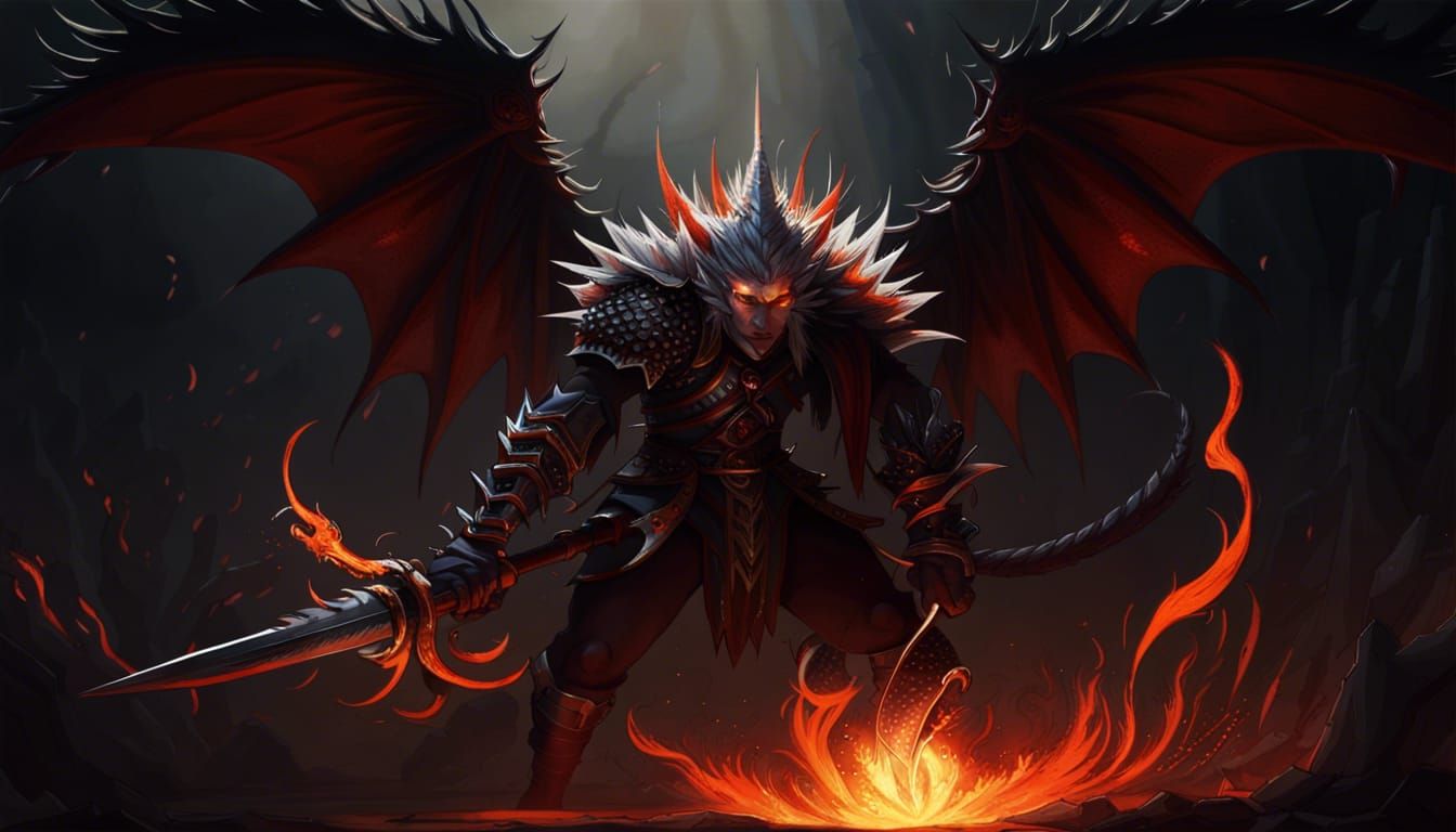 Fearsome Demon Lord with Sword and Whip