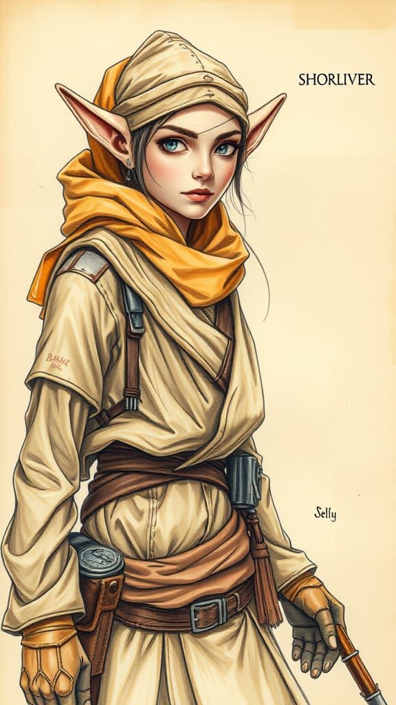 Desert Elf Scout in Earthy Pencil Sketch