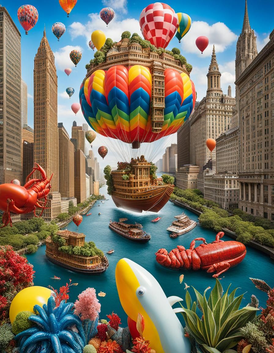 Maximalist Balloon Animals in Hyperrealistic Cityscape