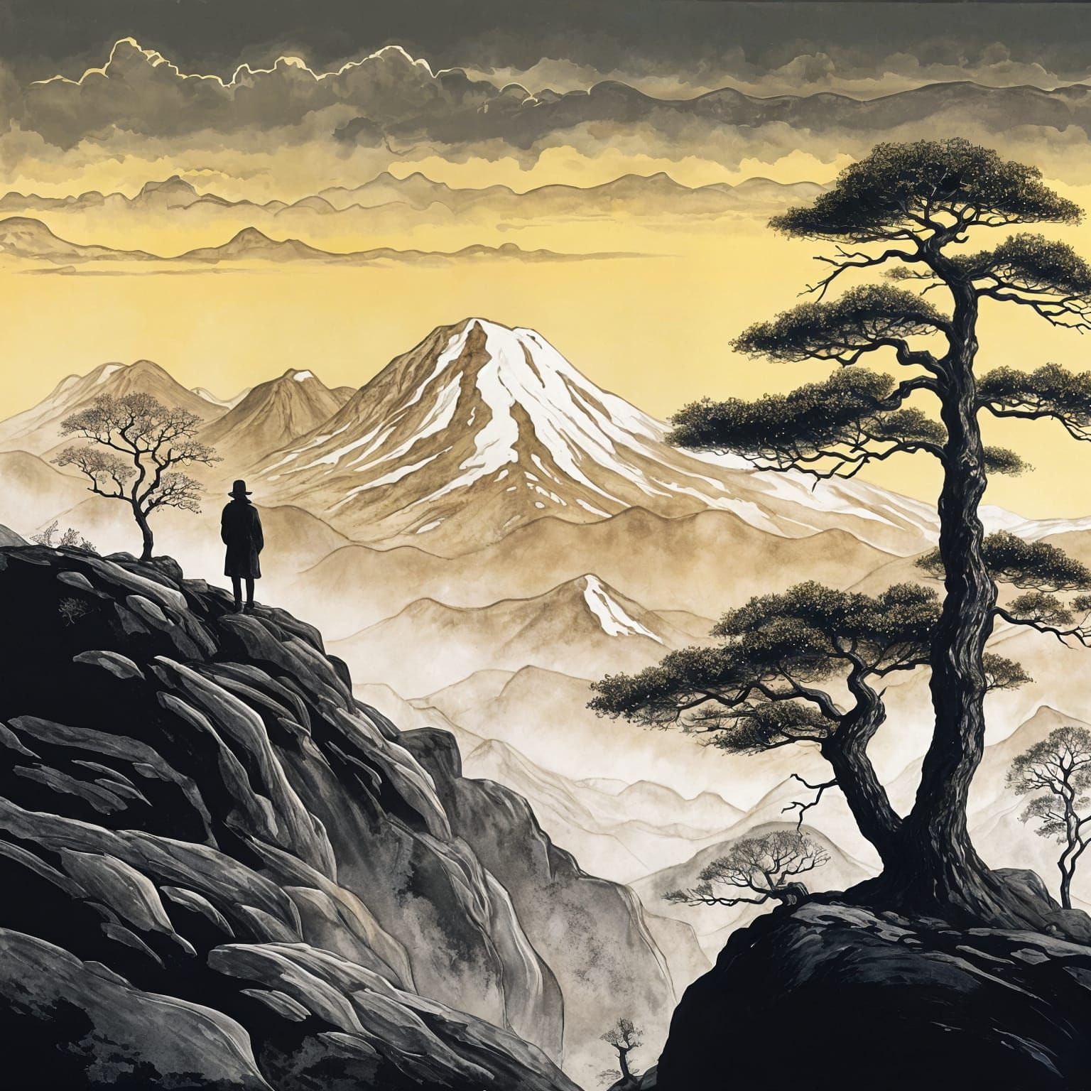 Minimalist Surreal Landscape in Gouache Style