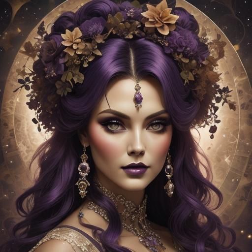 Ethereal Portrait of Plus-Sized Woman with Purple Hair