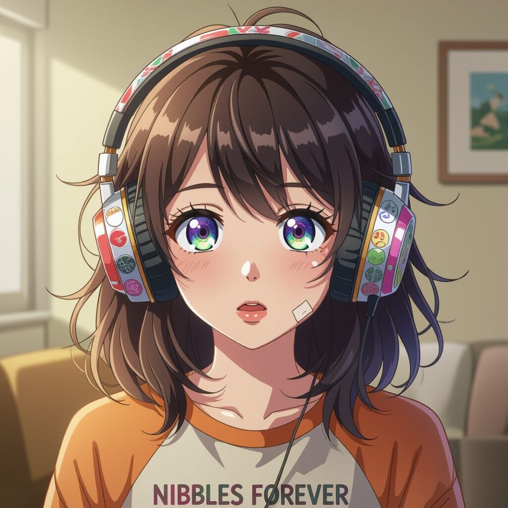 Anime Girl with Luminous Eyes and Retro Headphones
