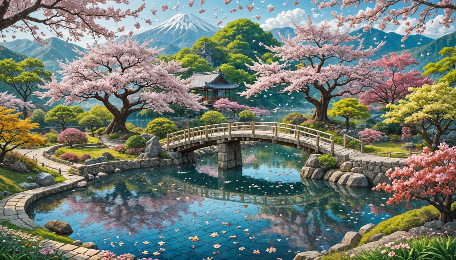 Sakura Tree Puzzle Art at Zen Garden in Spring