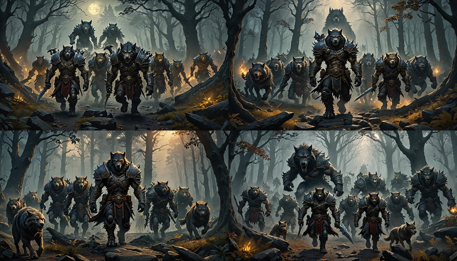 Fierce Worgen Warrior Leading Pack Through Misty Forest