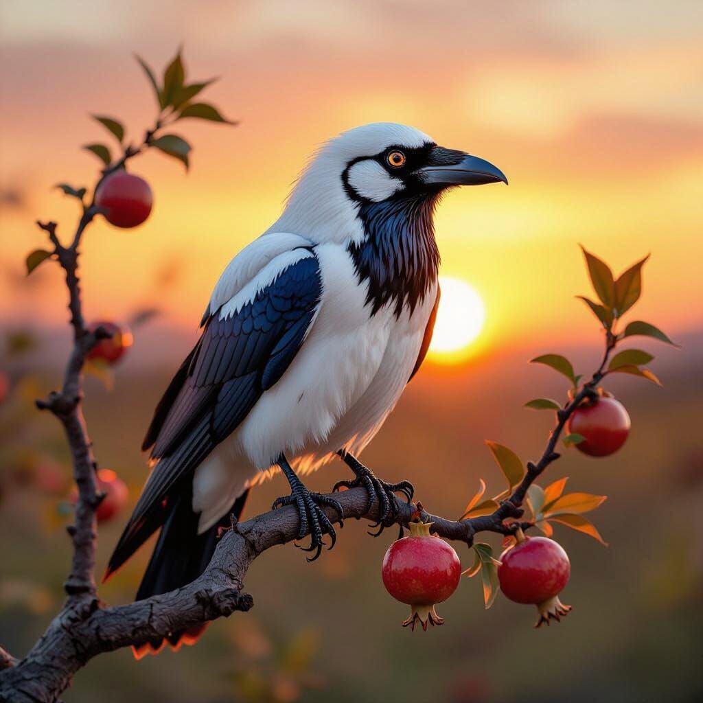 Albino Raven on Branch in Fauvist Expressionism Style