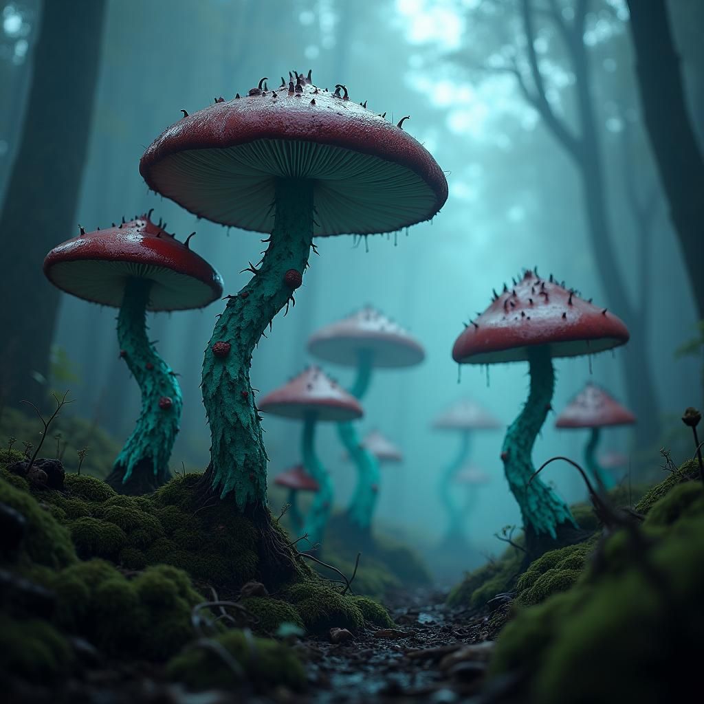 Eerie Mushroom Forest in High-Fantasy Style