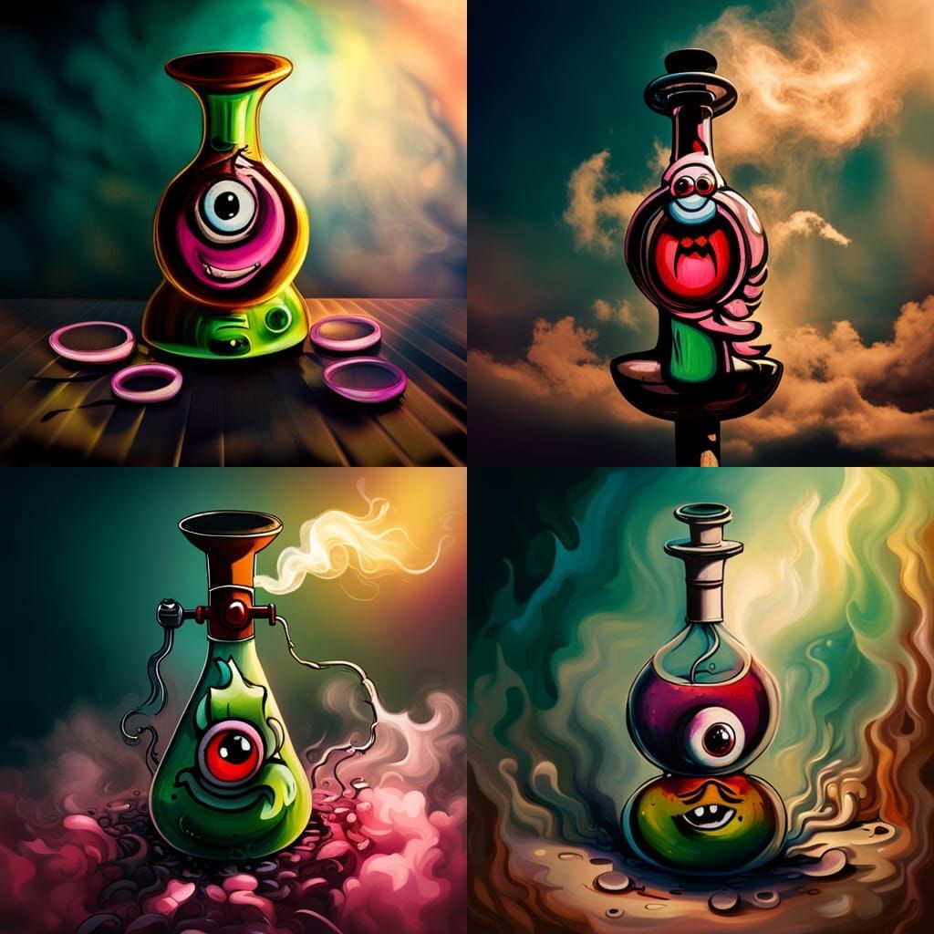 Cartoon Bong with Face in Graffiti Art Style