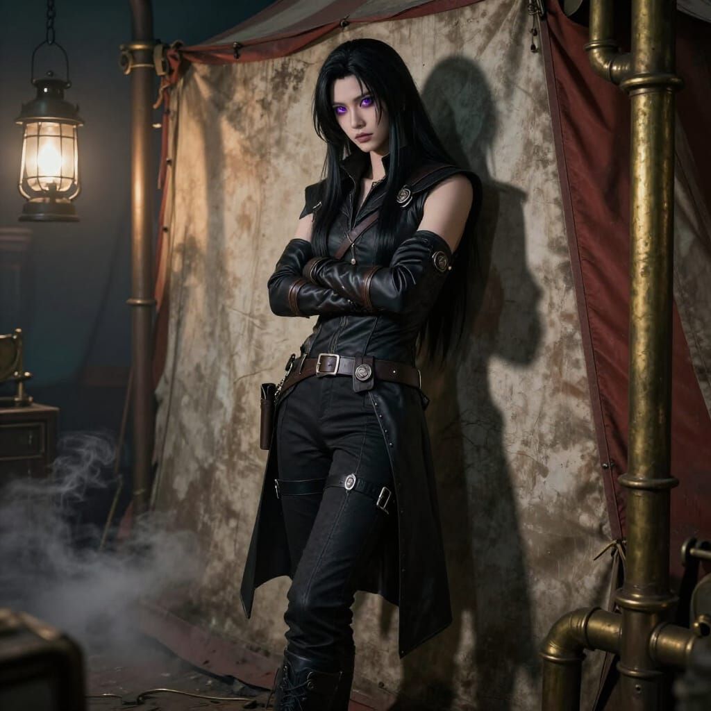 Androgynous Assassin in Gothic Steampunk Circus