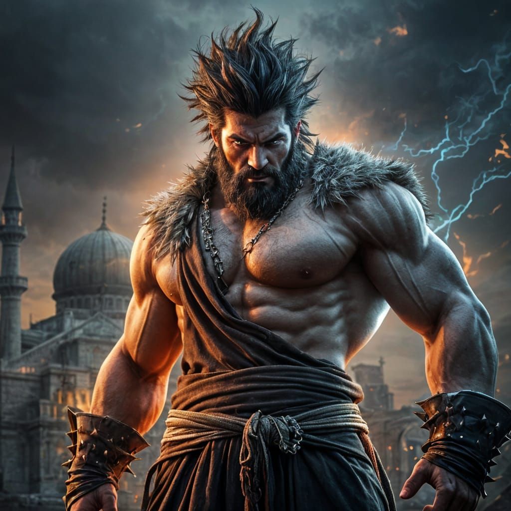 Powerful Palestinian Warrior with Dark Energy Aura