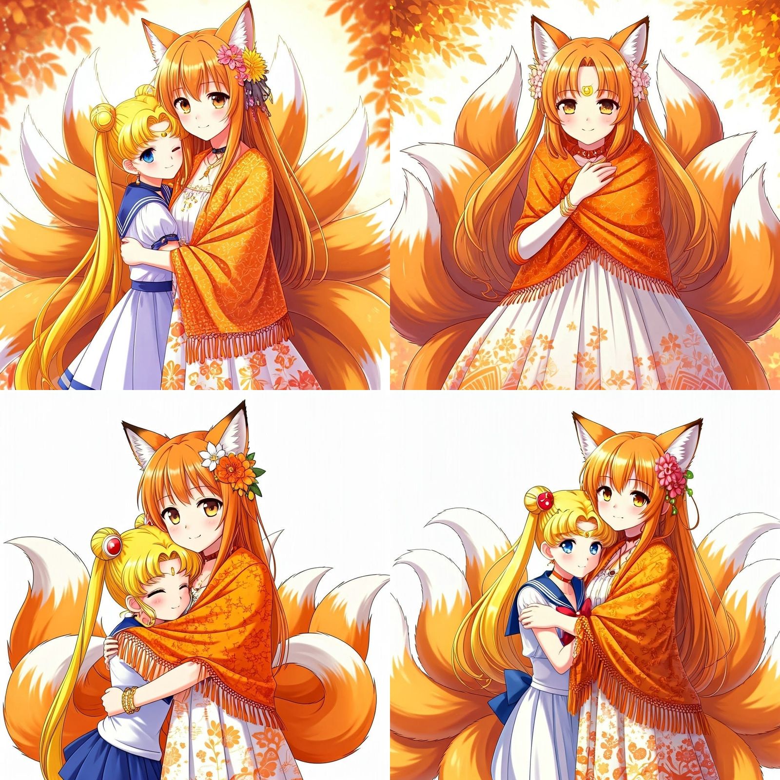 Anime Fox Girl Hugging Sailor Moon