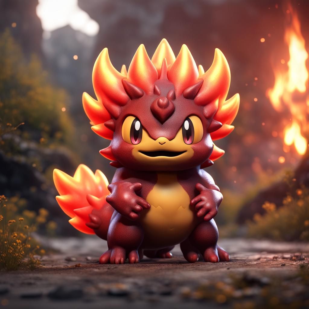 Hyperrealistic Chibi Magmar Pokemon in Detailed Matte Painti...