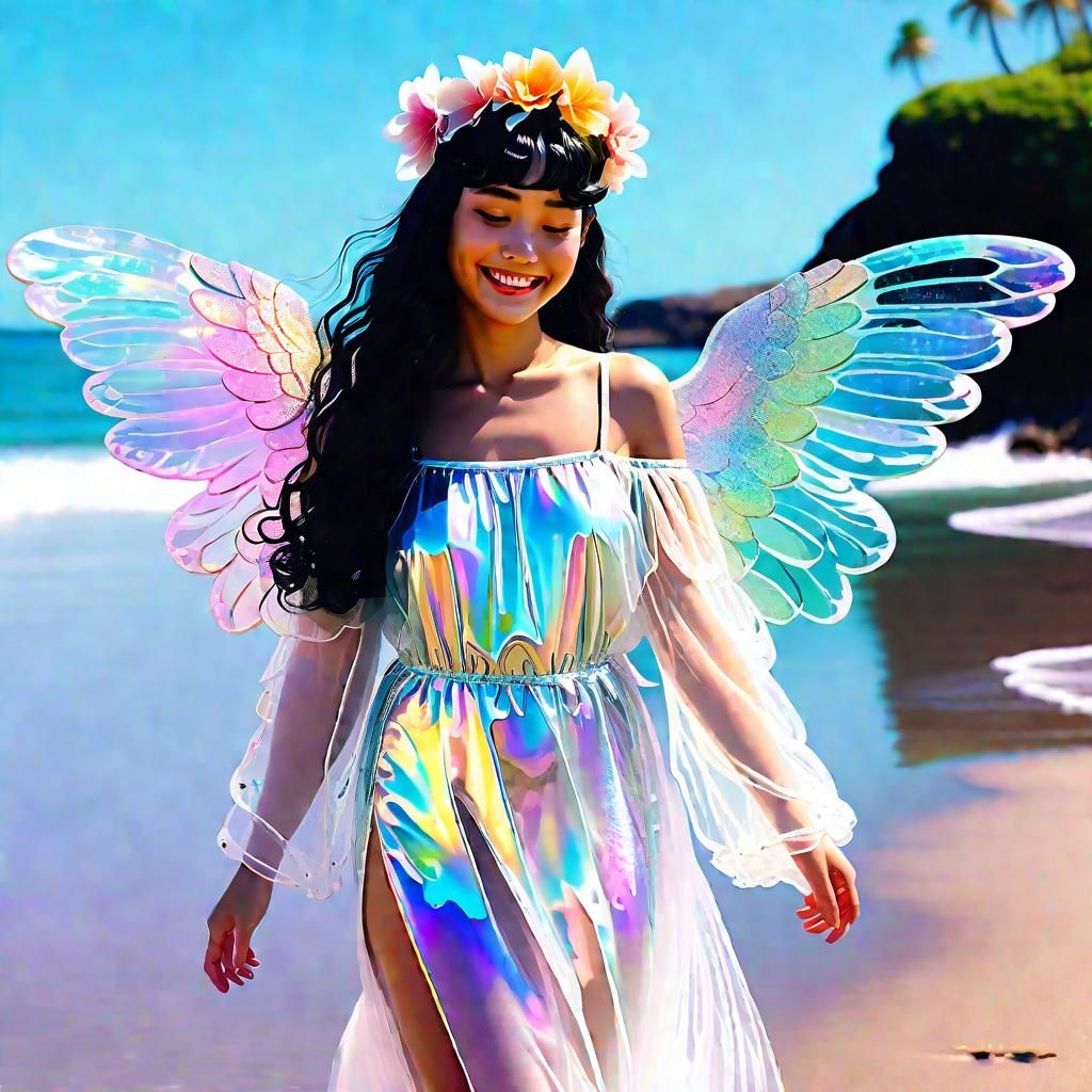 Hawaiian Vaporwave Angel on the Beach