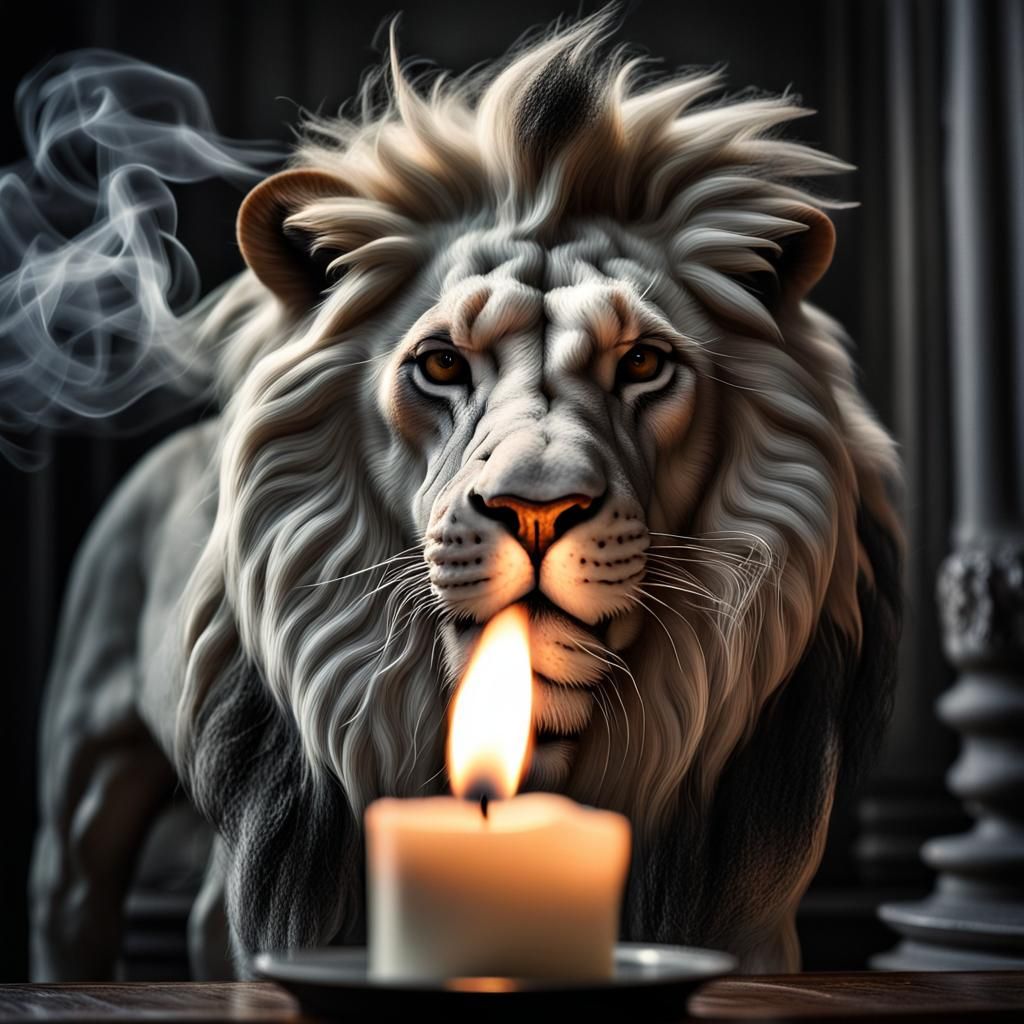 Surreal Candle Smoke Lion in the Dark
