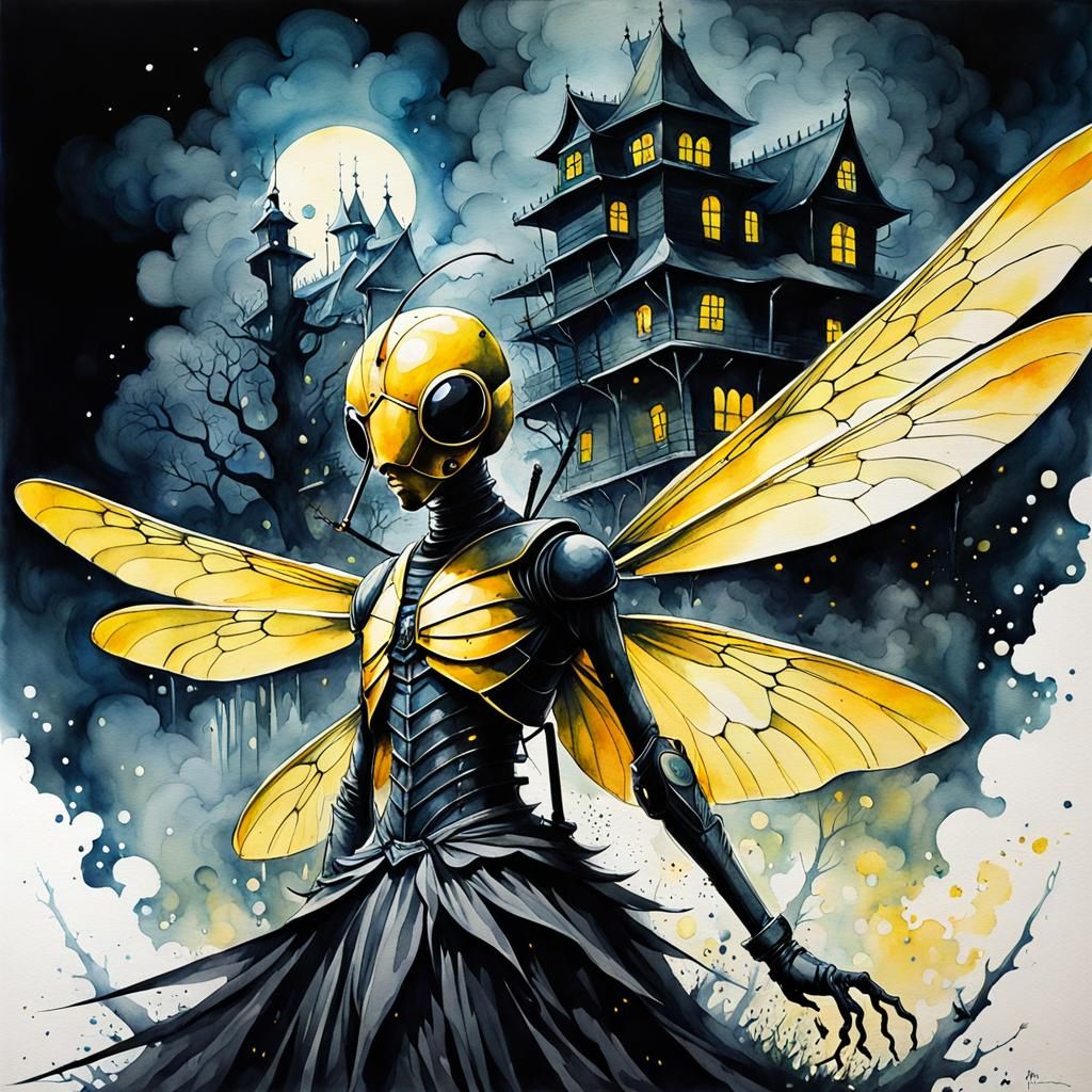 Dragonfly Soldier: Watercolor Art Splash